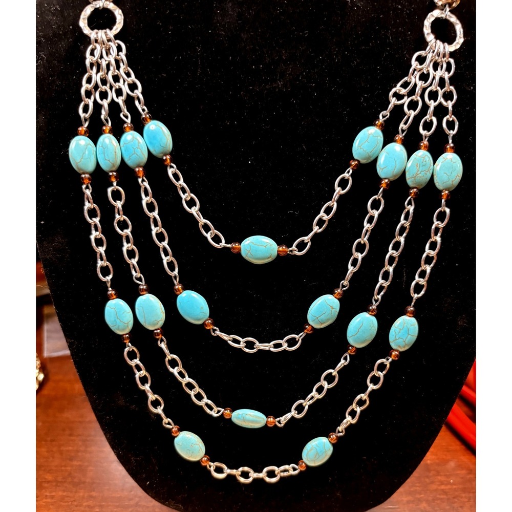 Southwestern Multi Strand Necklace Women Turquoise Coastal Boho Tiered Statement
